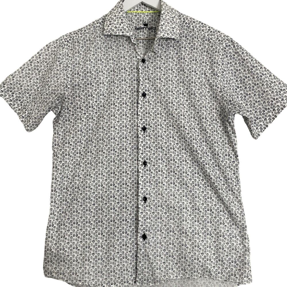 $149 Bertigo Short Sleeve Cotton Lycra Shirt Black/White‎ Faces Medium